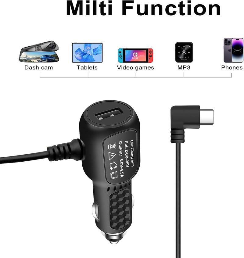 BVNUD شاحن كاميرا داش USB C، محول طاقة كاميرا داش من نوع C، شاحن سريع للسيارة USB C، كابل طاقة كاميرا داش متوافق مع نظام تحديد المواقع GPS ومعظم كاميرات داش الأخرى (11.5 قدم) - Image 2